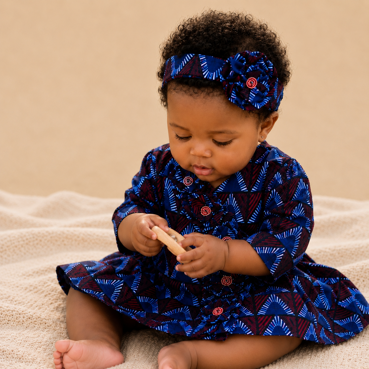 African waxprint Pearl Baby Dress & Headband Set(399 kr)