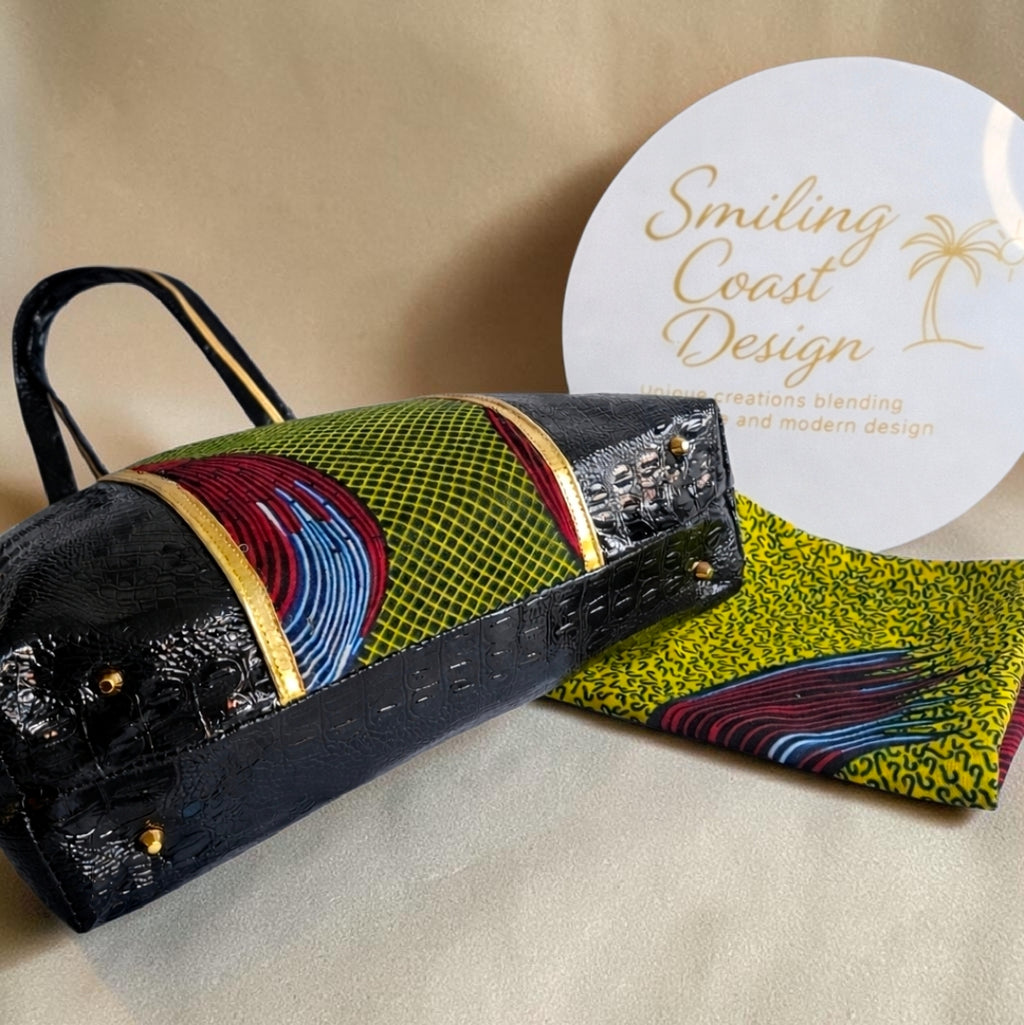 Luxury African waxprint/Vegan Leather  Totebag Set  (995 kr)
