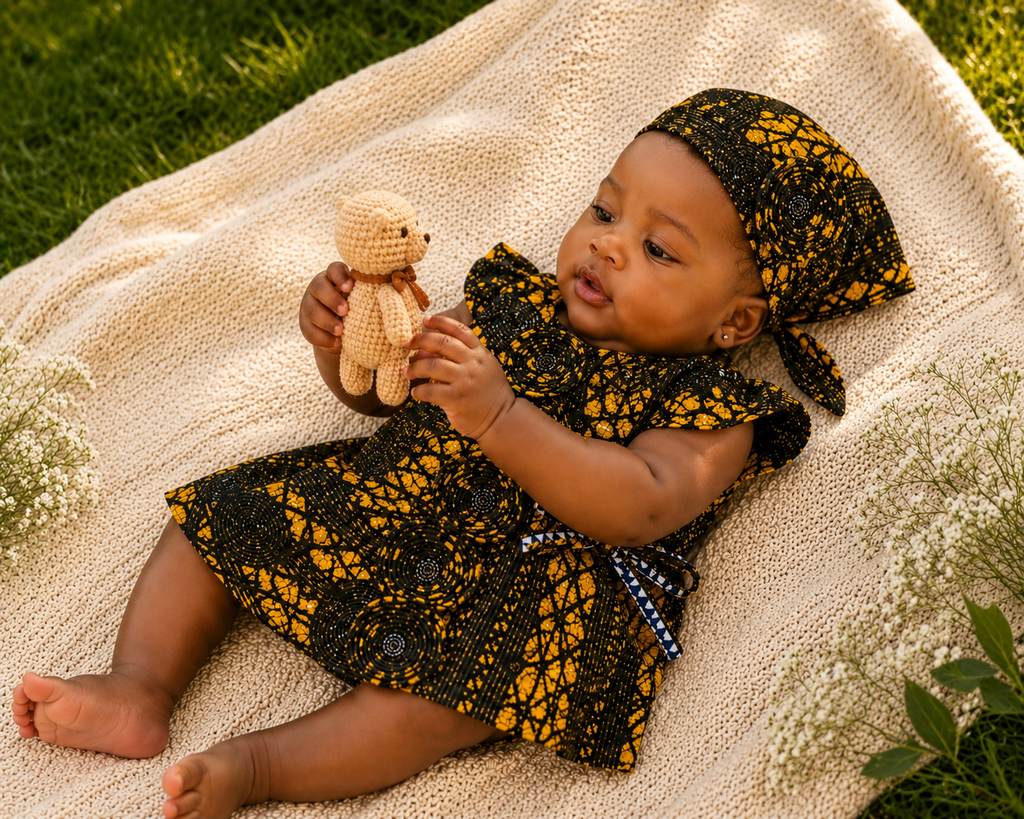 African waxprint Baby Pearl Dress & Headband Set(399kr)