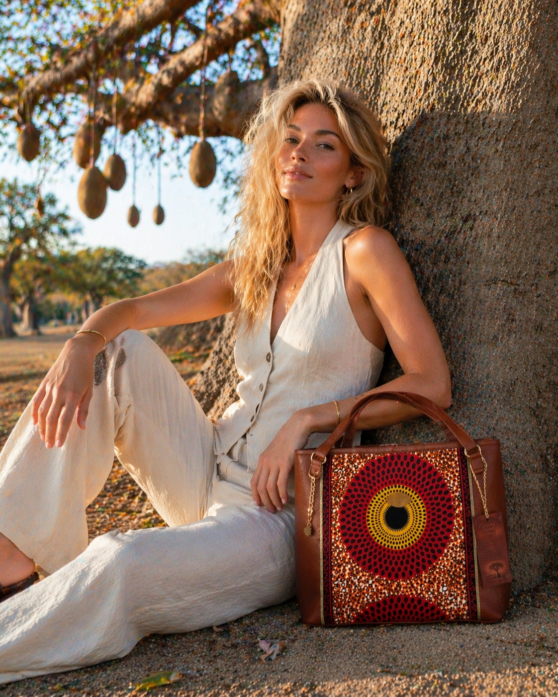 African waxprint/Vegan lether totebag(1395 kr)
