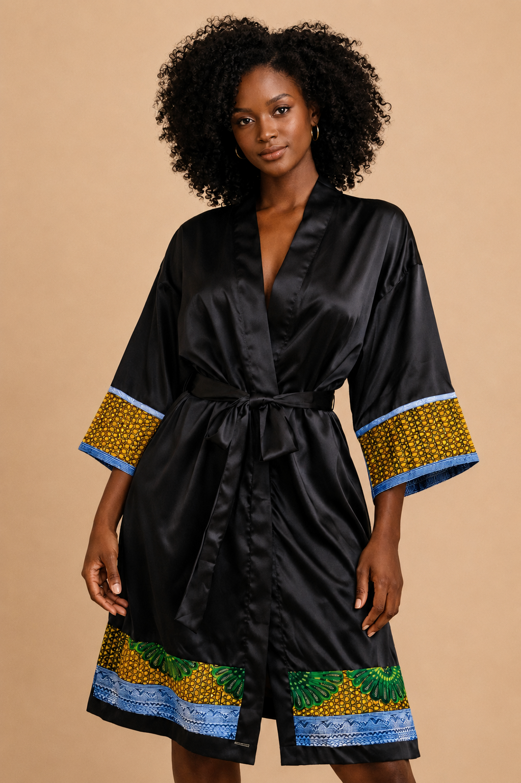 African Waxprint/Black Satin Robe(699 kr)