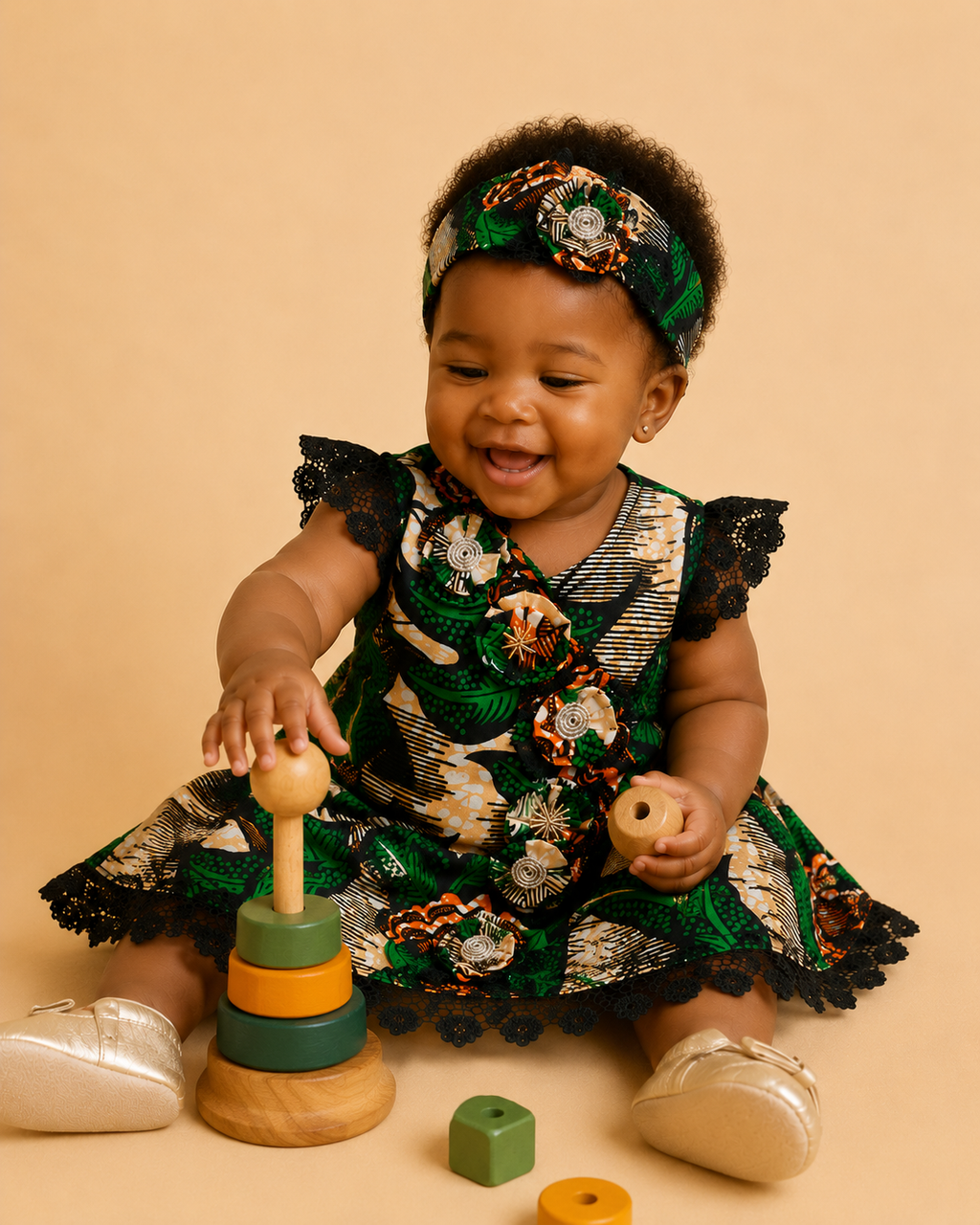 African waxprint Baby Dress & Headband(449kr)