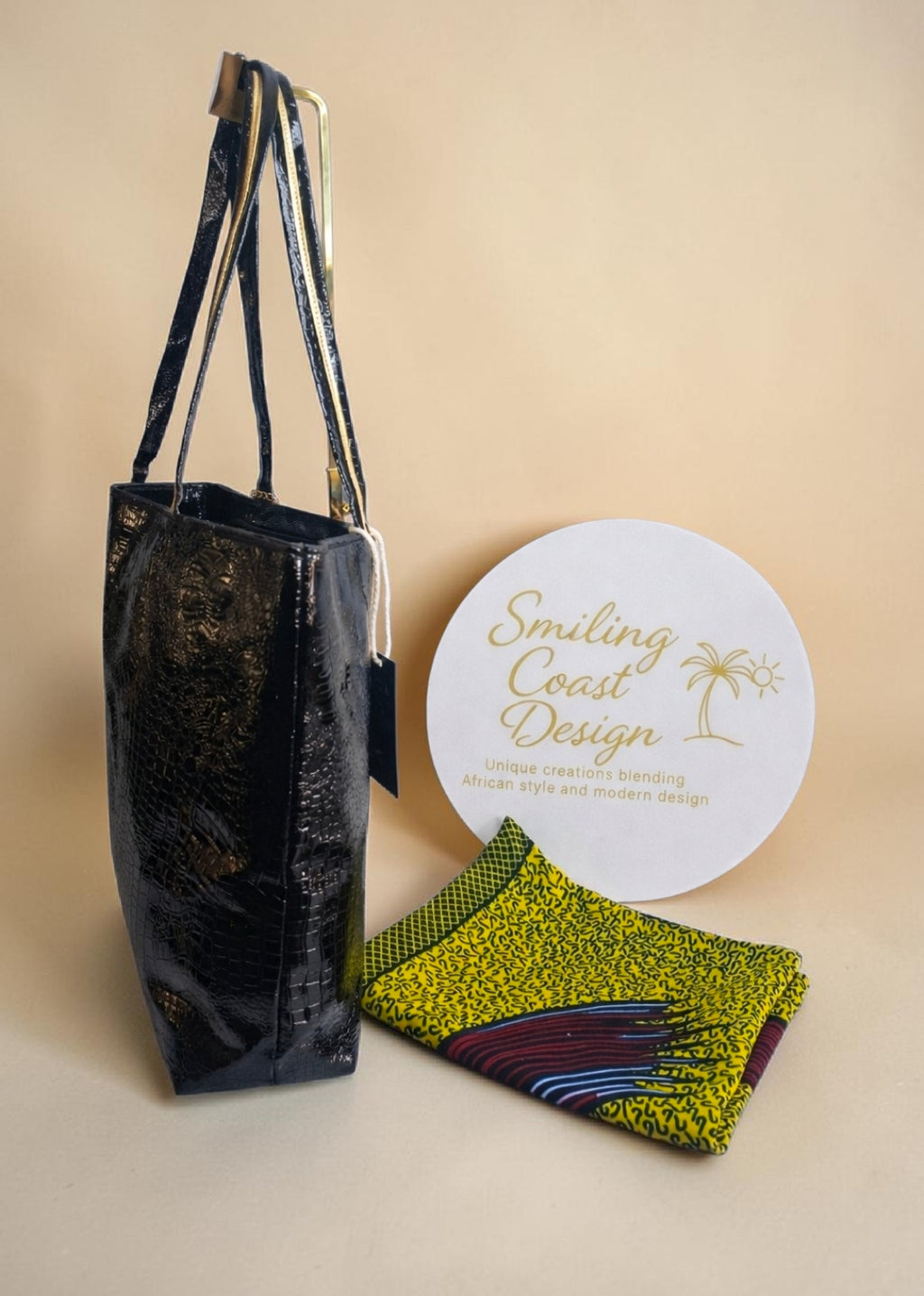 Luxury African waxprint/Vegan Leather  Totebag Set  (995 kr)