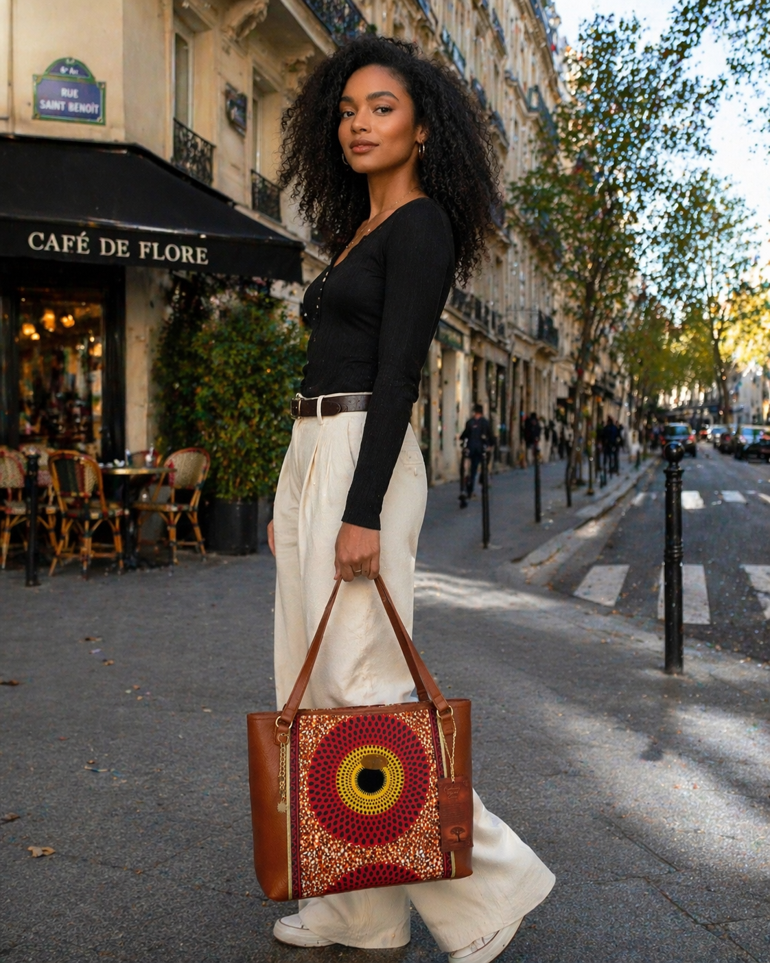 African waxprint/Vegan lether totebag(1395 kr)