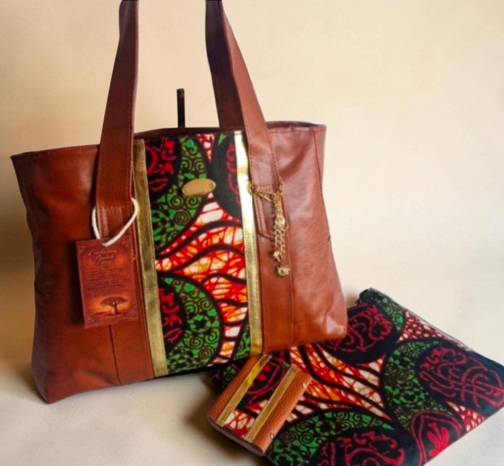 African Waxprint/Vegan Leather Shopper bag (1295 kr)