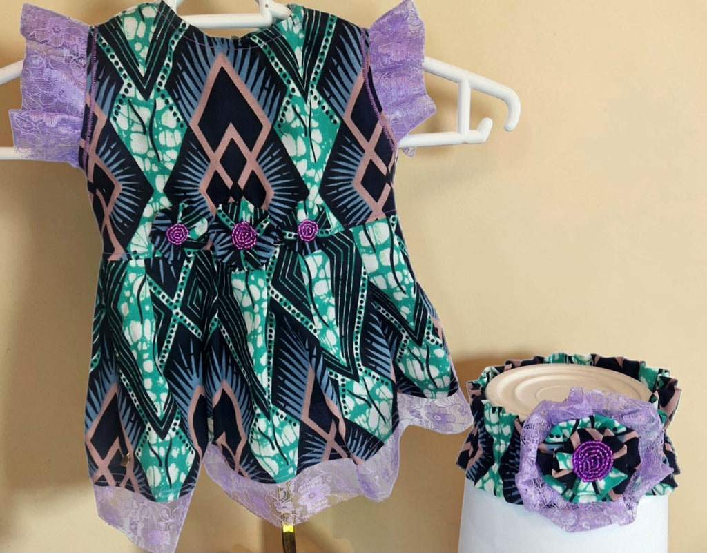 African Waxprint Baby Girl Dress & Headband(449 kr)