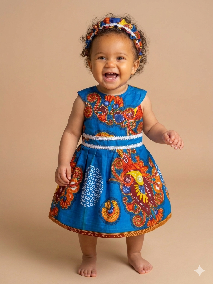 African Baby Dress – 12 Months | Blue Wax Print Dress(499kr)