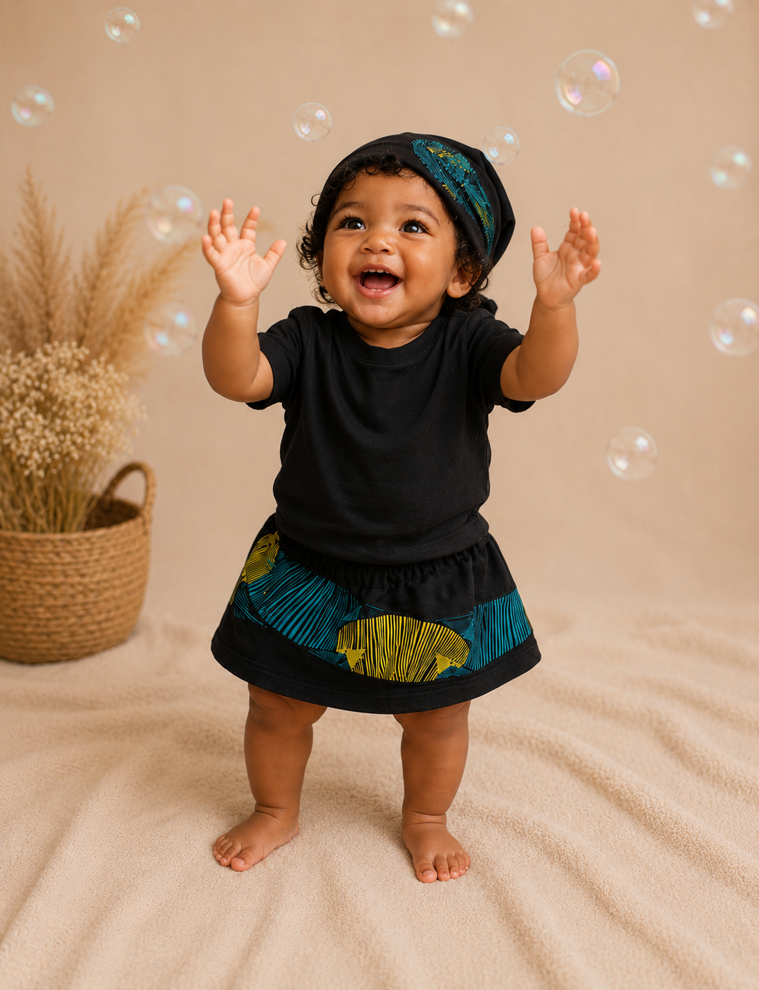 African Wax Print/ Baby Skirt & Hat Set (349 kr)