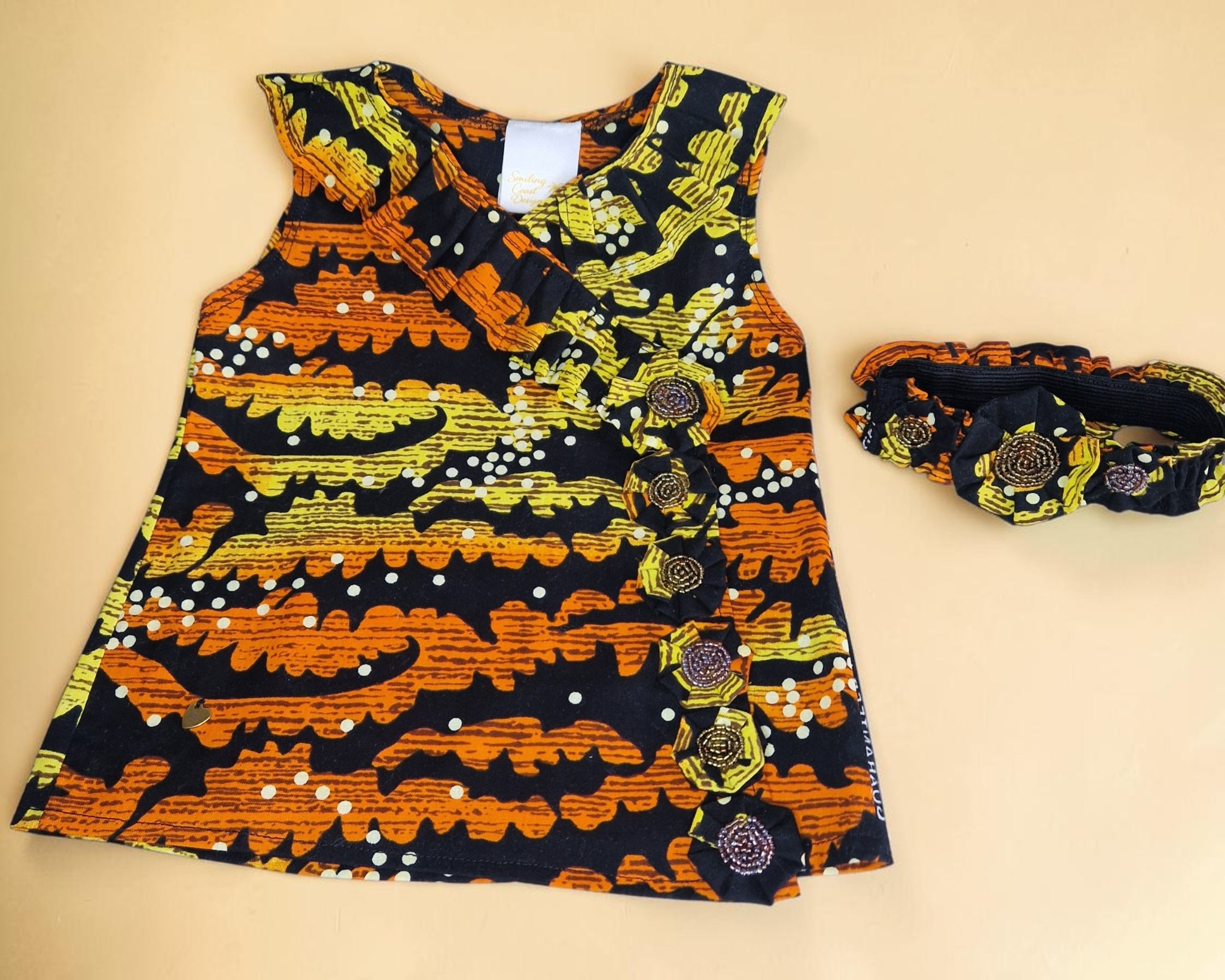 African Baby Dress with Matching Floral Headband | 2–4 Months(429kr)