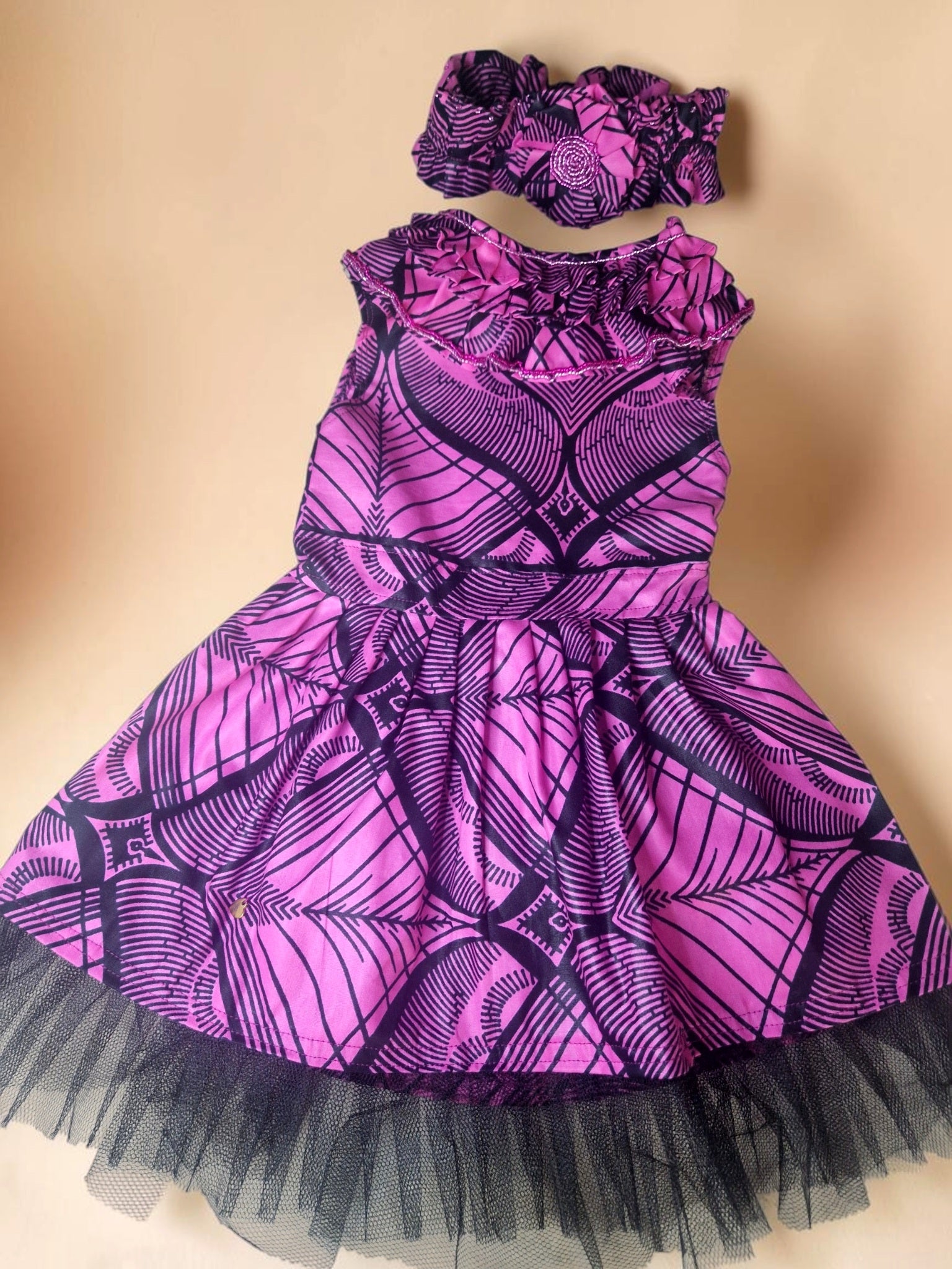 Hot Pink African Print Baby Dress with Matching Headband | 12–18 Months(549 kr)