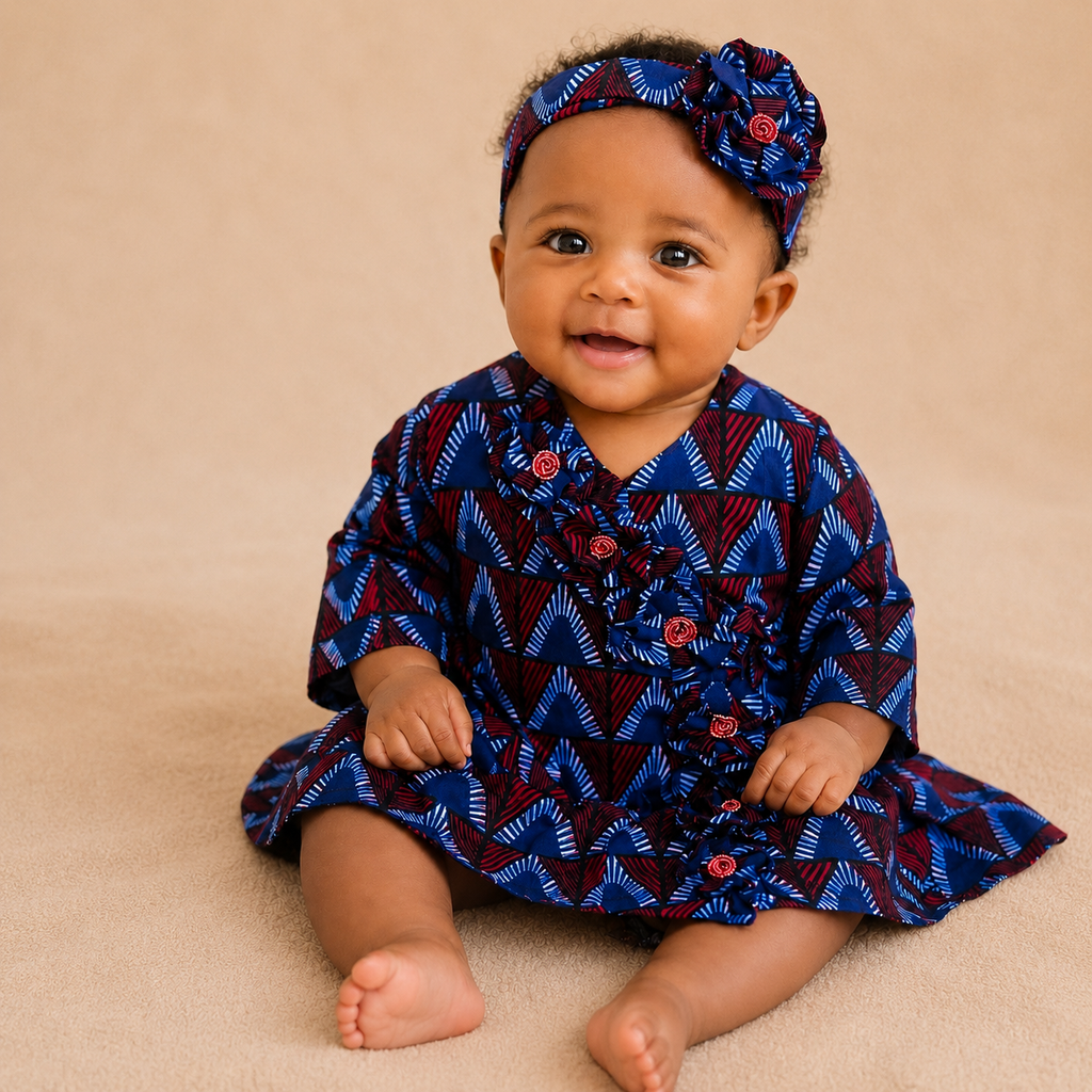 African waxprint Pearl Baby Dress & Headband Set(399 kr)