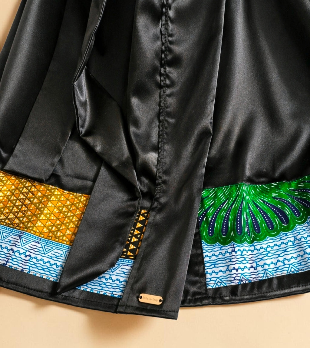 African Waxprint/Black Satin Robe(699 kr)