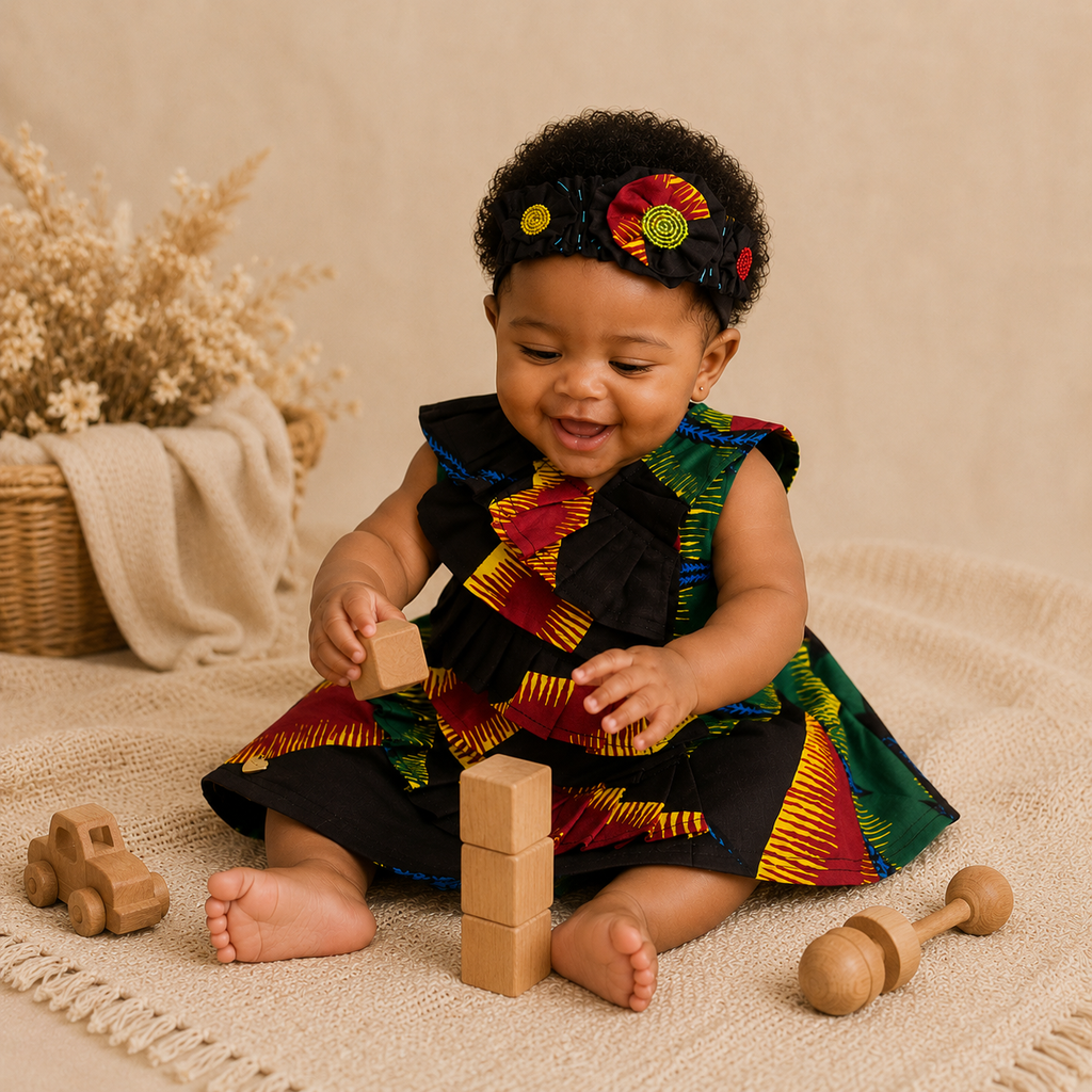 African Wax Print Baby Girl Dress & Matching Headband(429 kr)