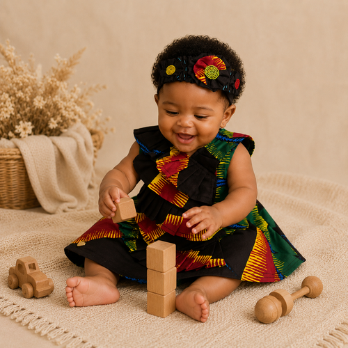 African Wax Print Baby Girl Dress & Matching Headband(429 kr)