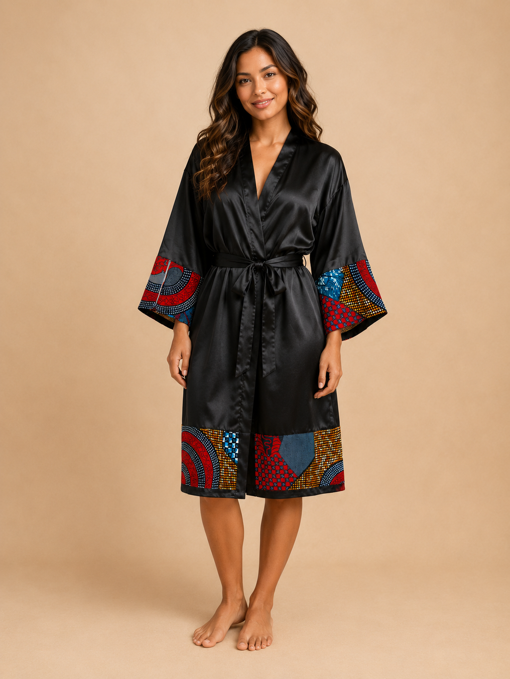 African Waxprint/Black Satin Robe (699 kr)