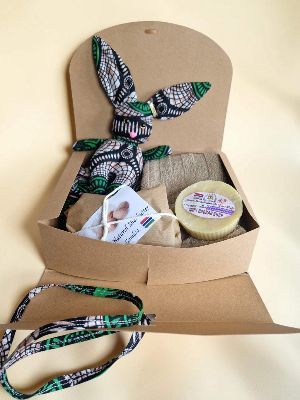 Luxury African Baby Gift Box | Bathrobe, Bunny Toy, Baobab Soap, Shea Butter(1295 kr)
