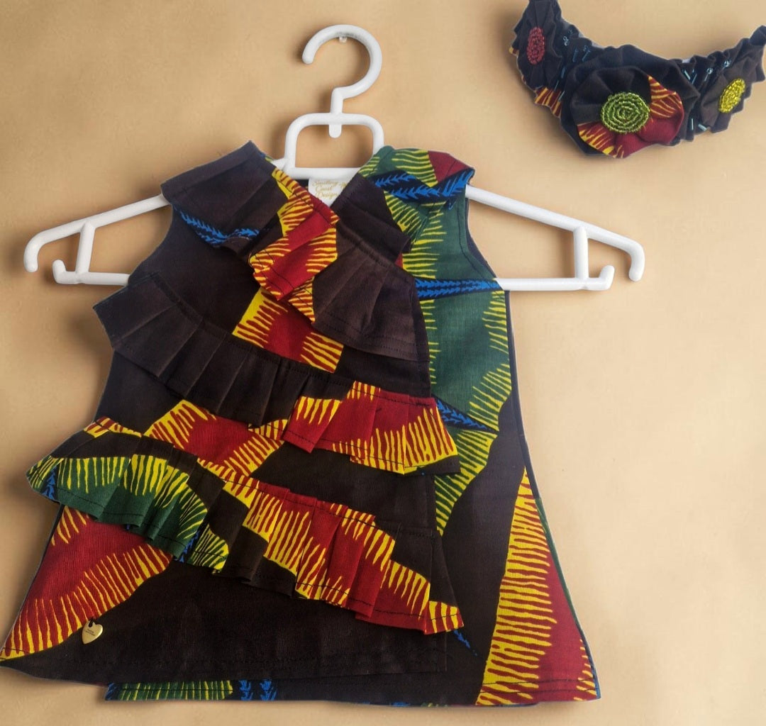 African Wax Print Baby Girl Dress & Matching Headband(429 kr)
