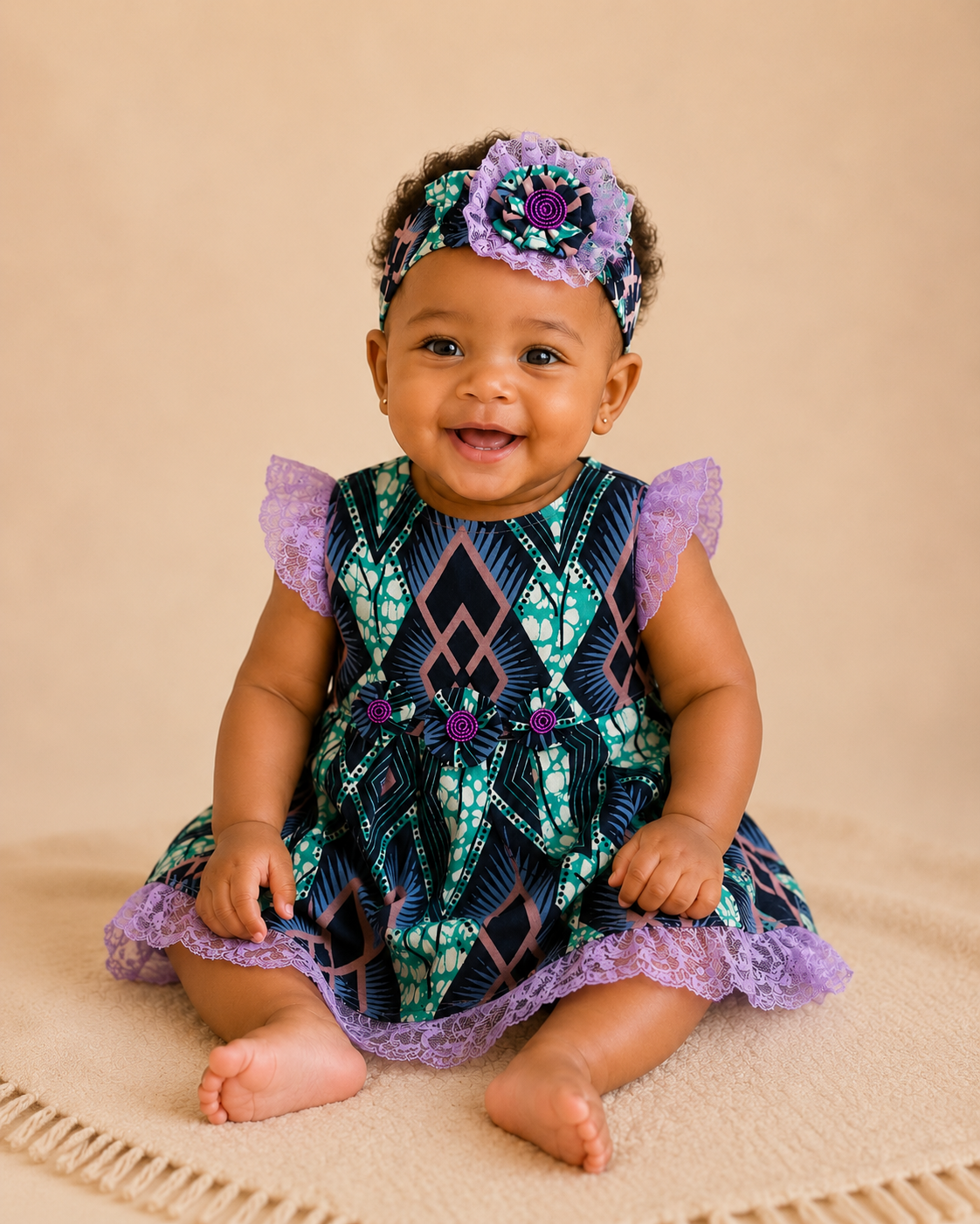 African Waxprint Baby Girl Dress & Headband(449 kr)