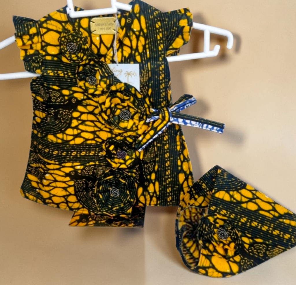 African waxprint Baby Pearl Dress & Headband Set(399kr)