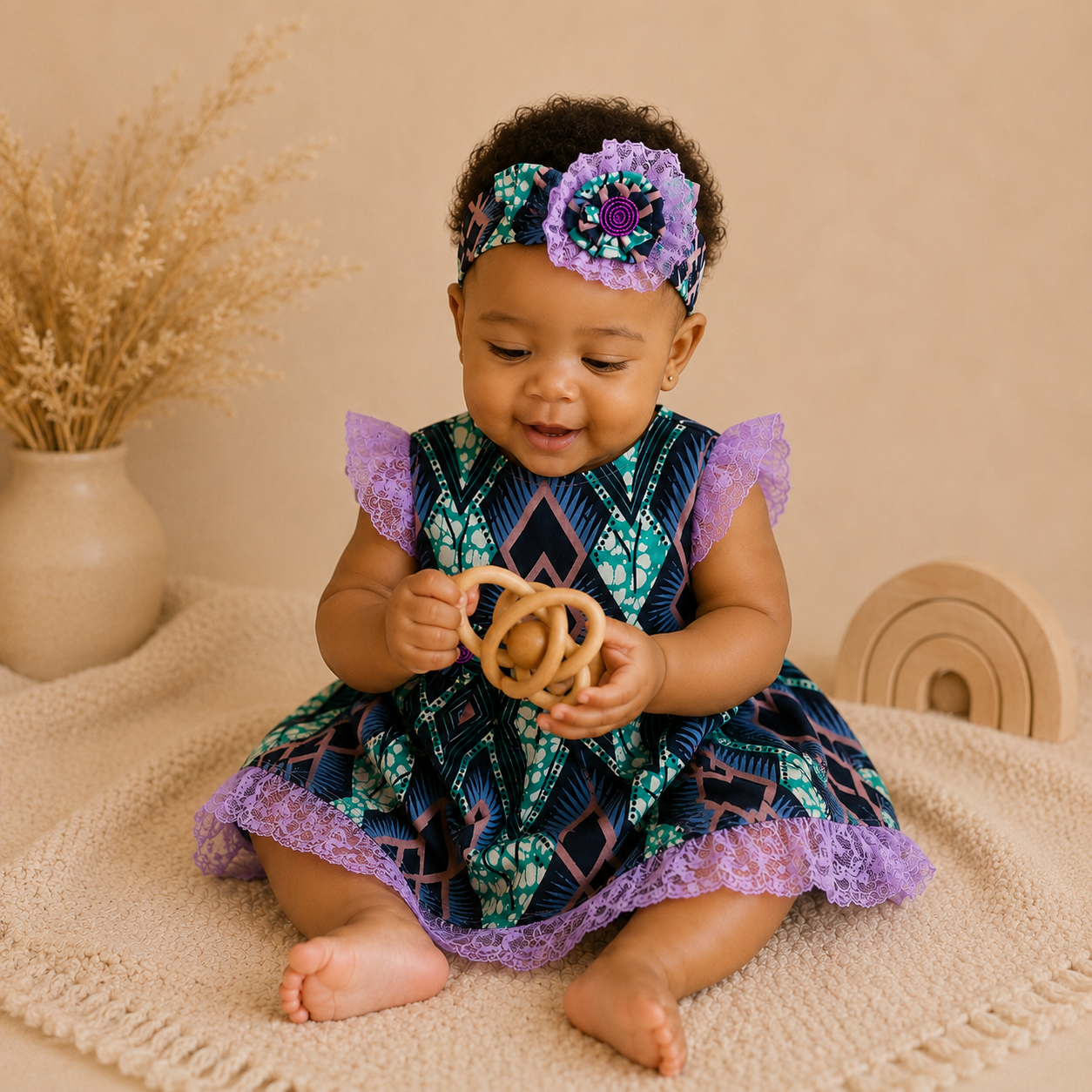 African Waxprint Baby Girl Dress & Headband(449 kr)