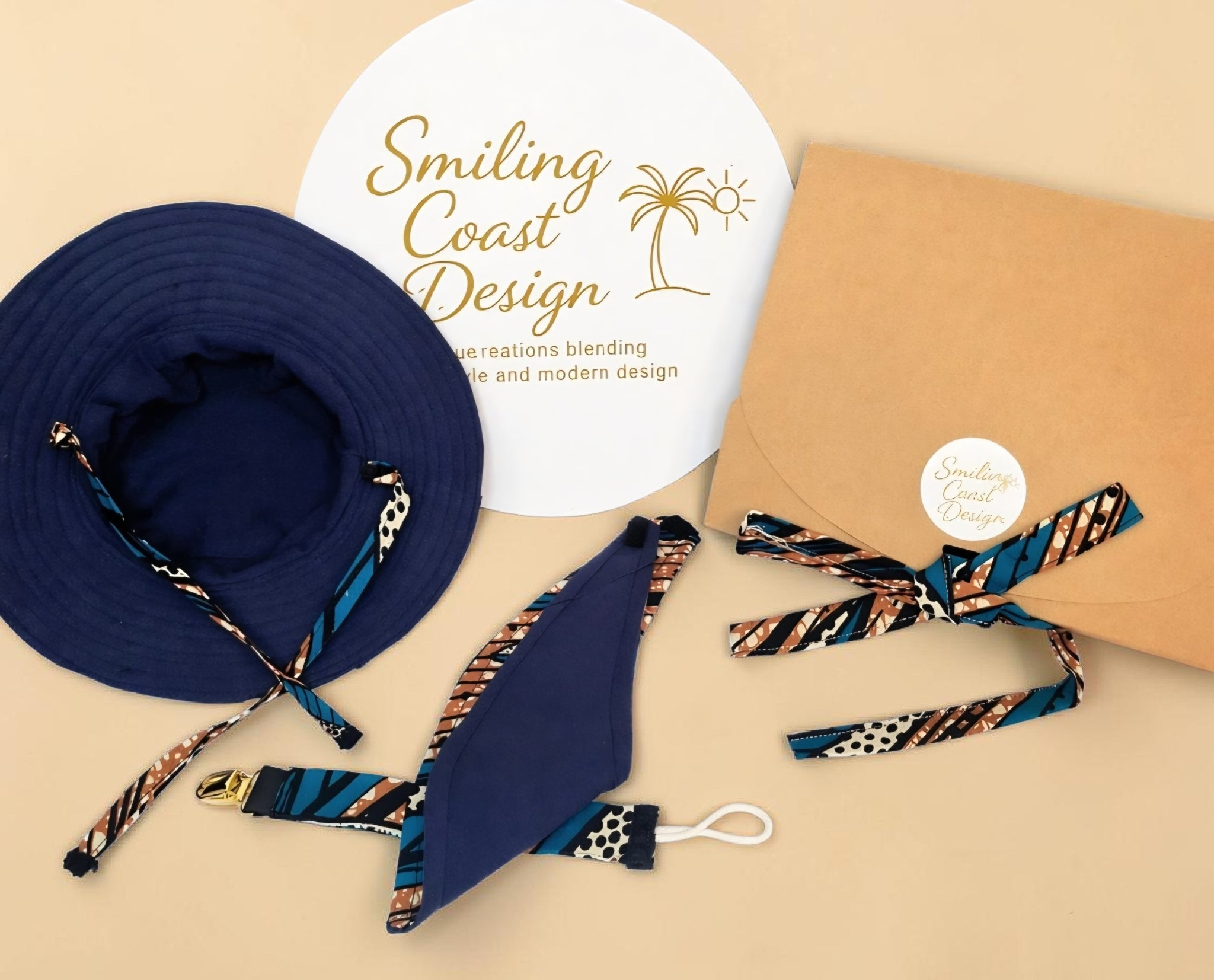 African Wax Print Baby Set –  Sun Hat, Bib & Pacifier Clip(499 kr)