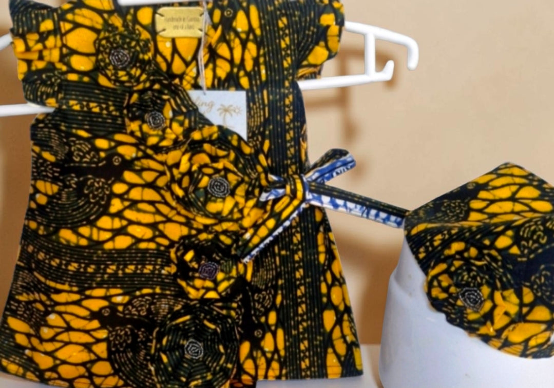 African waxprint Baby Pearl Dress & Headband Set(399kr)