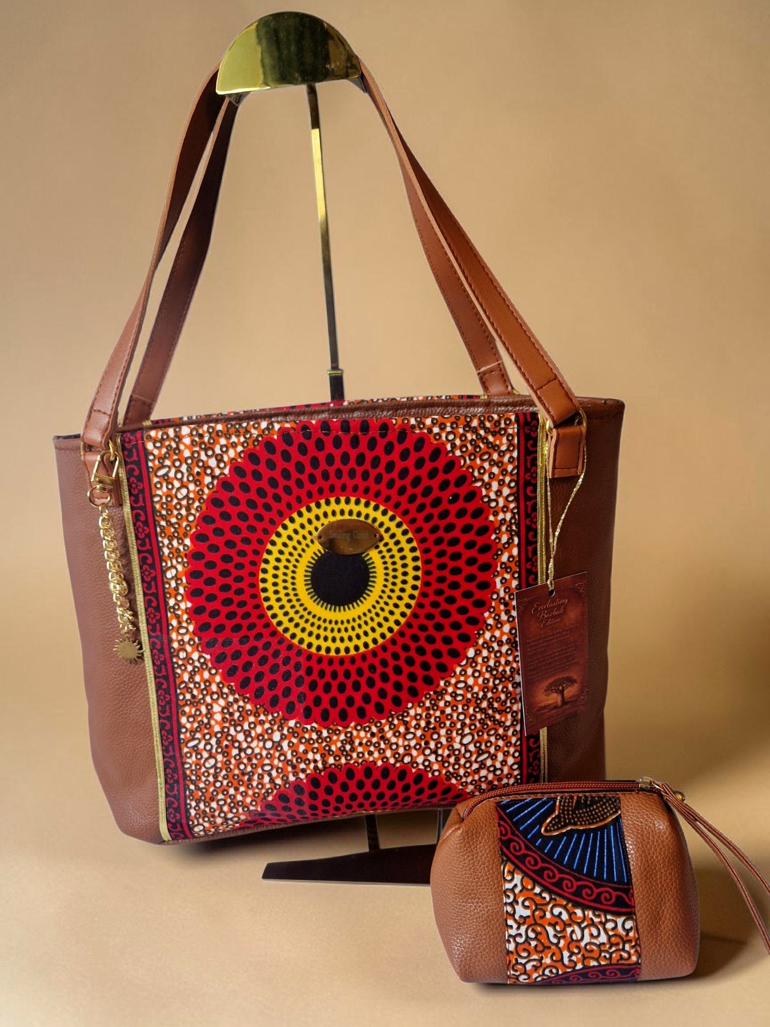 African waxprint/Vegan lether totebag(1395 kr)