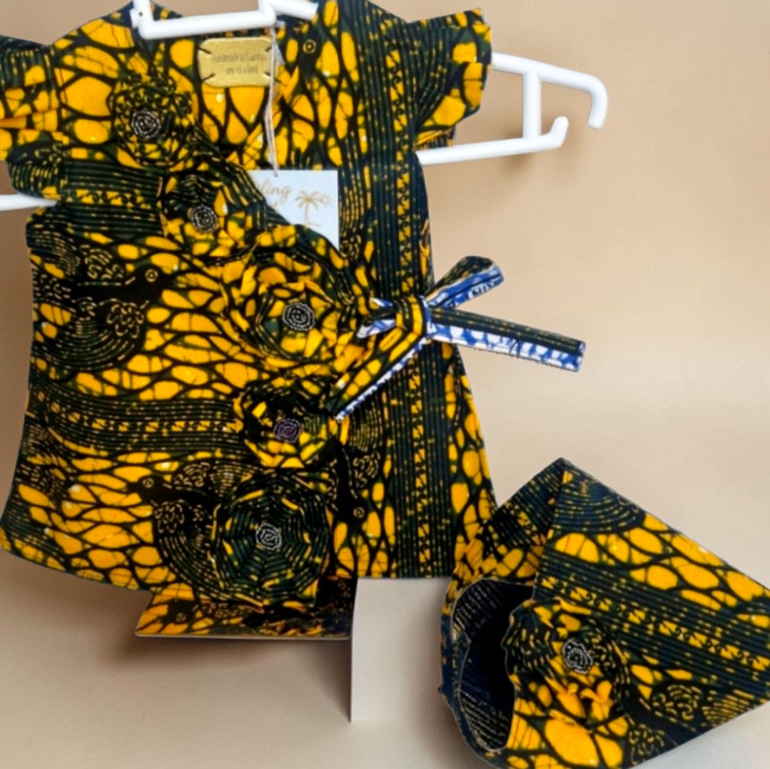 African waxprint Baby Pearl Dress & Headband Set(399kr)