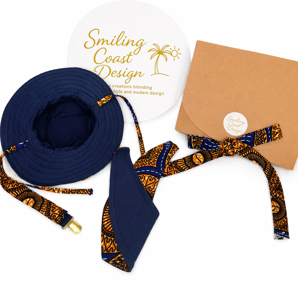 African Wax Print Baby set –  Sun Hat, Bib & Pacifier Clip(499 kr)