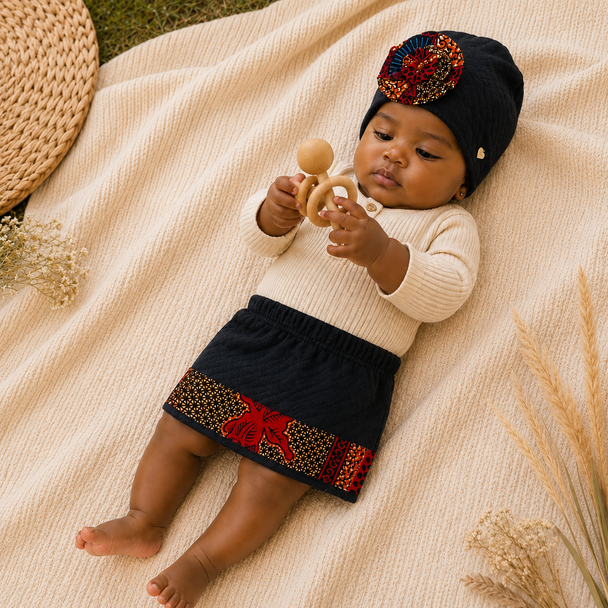 African Wax Print Baby Skirt & Hat Set (399 kr)