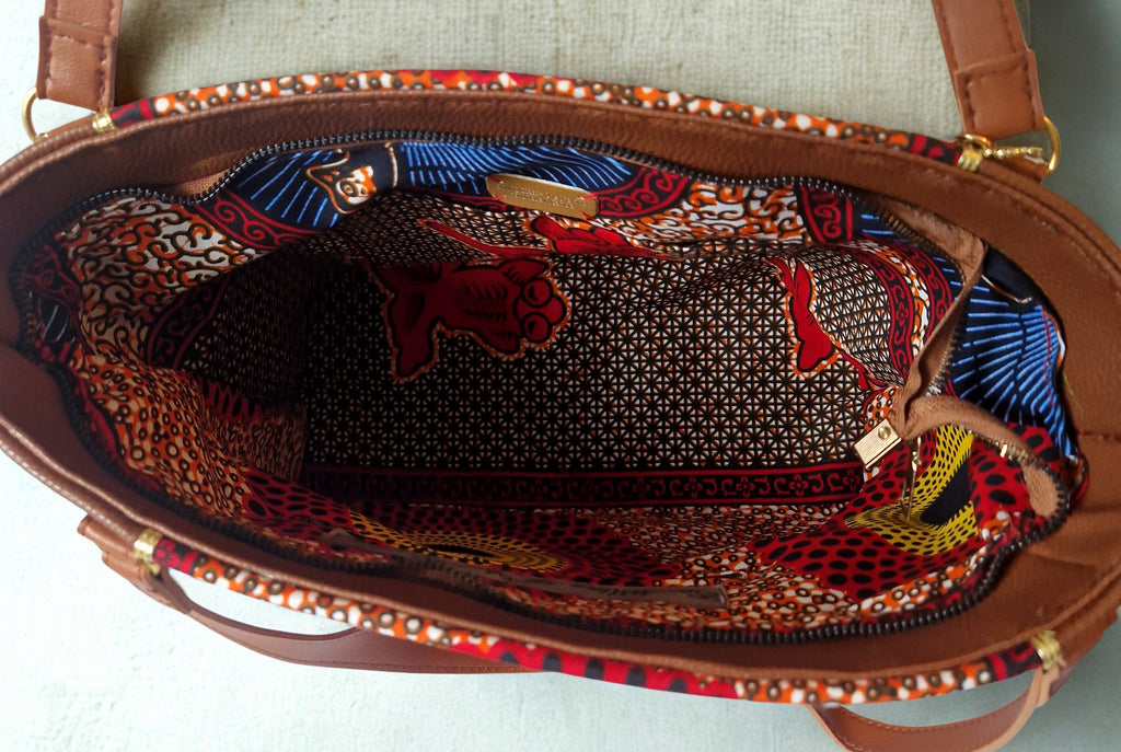 African waxprint/Vegan lether totebag(1395 kr)