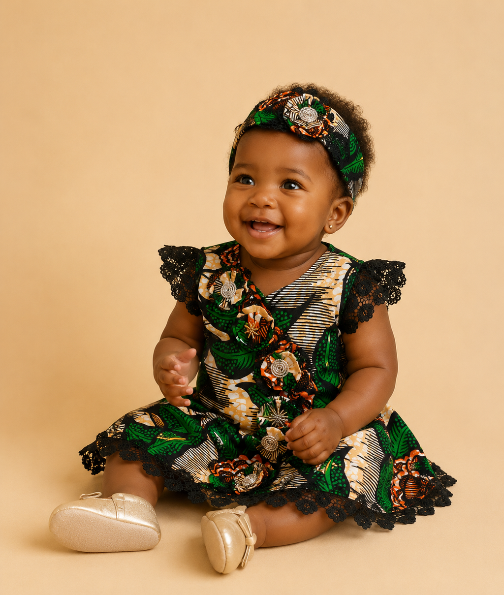 African waxprint Baby Dress & Headband(449kr)