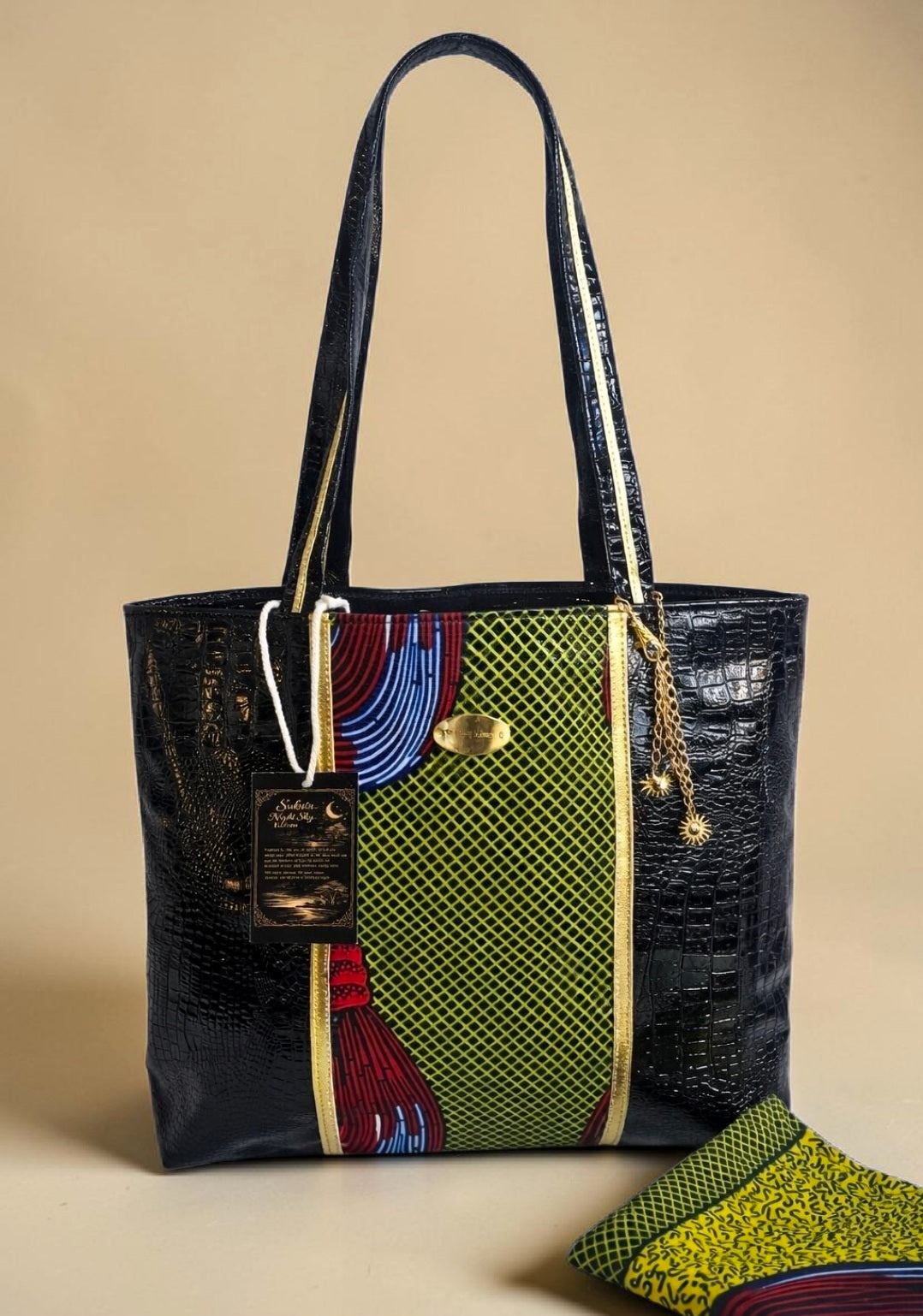 Luxury African waxprint/Vegan Leather  Totebag Set  (995 kr)