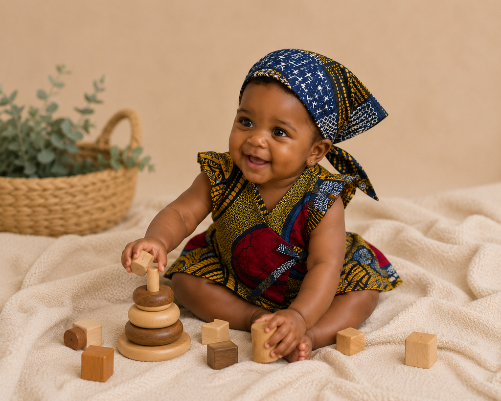 African Wax Print Baby Dress and Headwrap Set (349 kr)