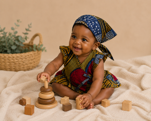 African Wax Print Baby Dress and Headwrap Set (349 kr)