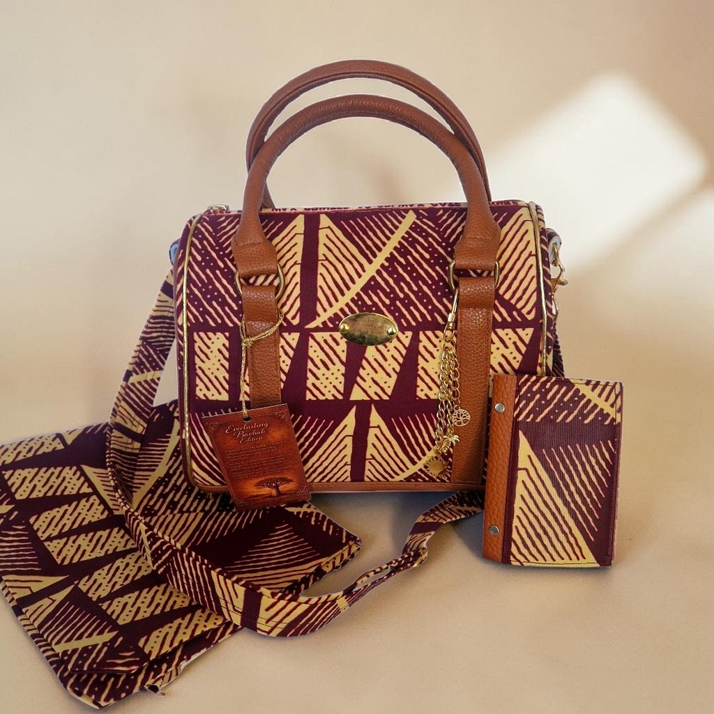 African waxprint/Vegan lether barrel bag(1295 kr)