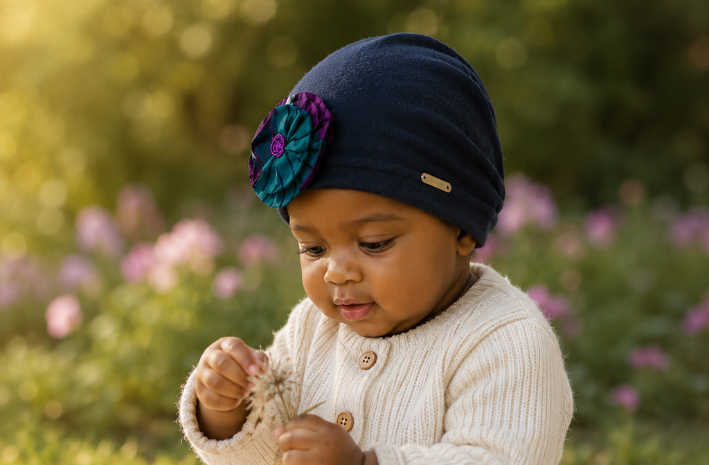 Baby Beanie – Hat with Waxprint flower(219 kr)