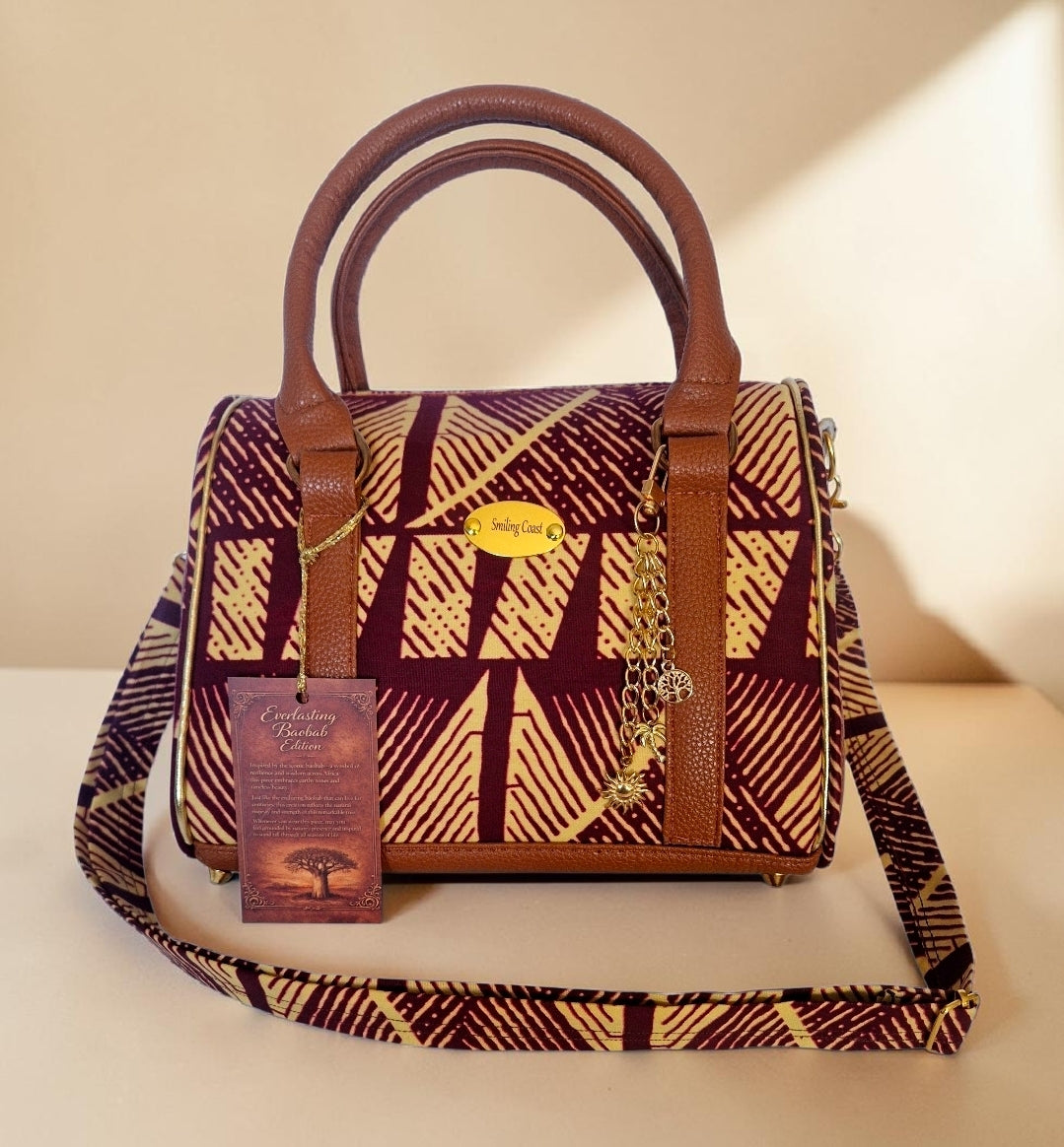 African waxprint/Vegan lether barrel bag(1295 kr)