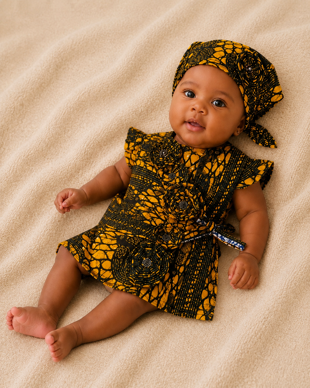 African waxprint Baby Pearl Dress & Headband Set(399kr)