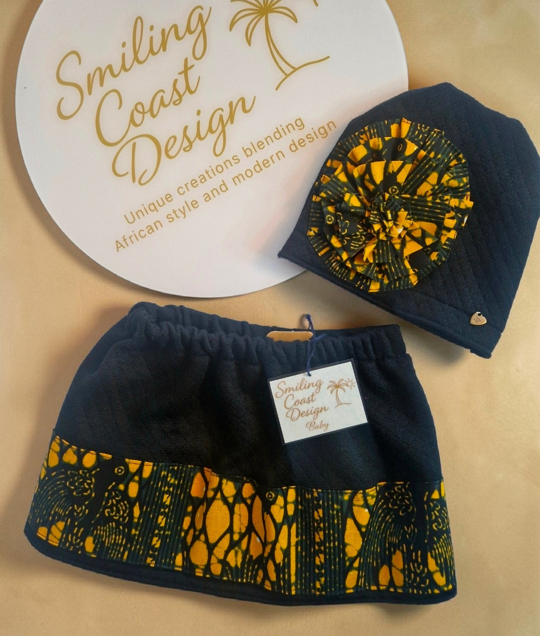 African Wax Print Baby Skirt & Hat Set (399kr)