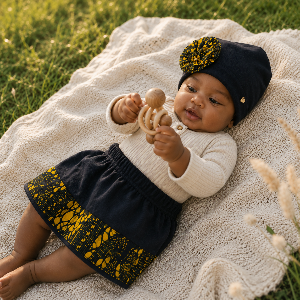African Wax Print Baby Skirt & Hat Set (399kr)