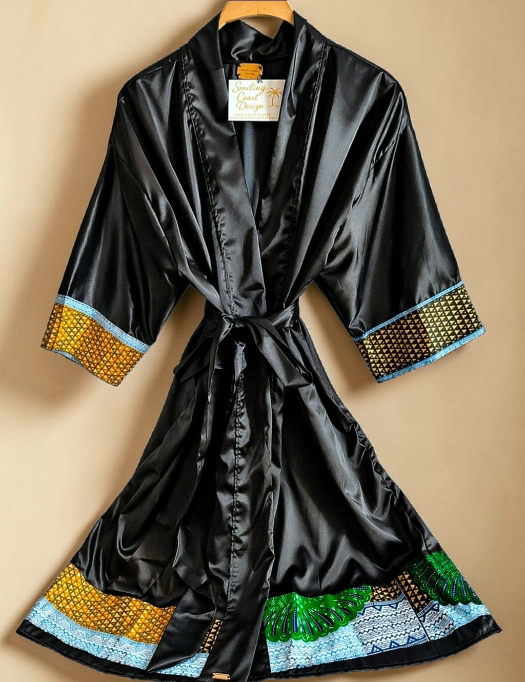 African Waxprint/Black Satin Robe(699 kr)