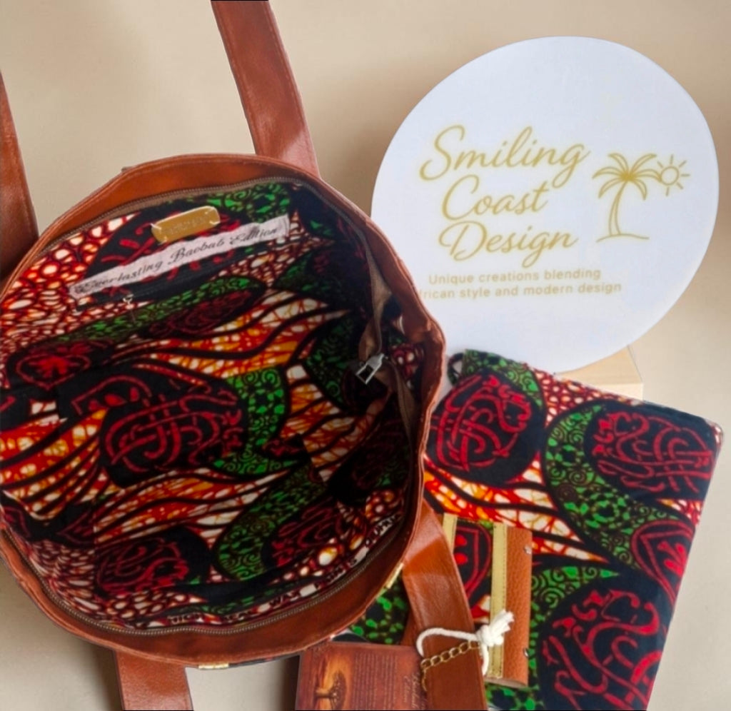 African Waxprint/Vegan Leather Shopper bag (1295 kr)
