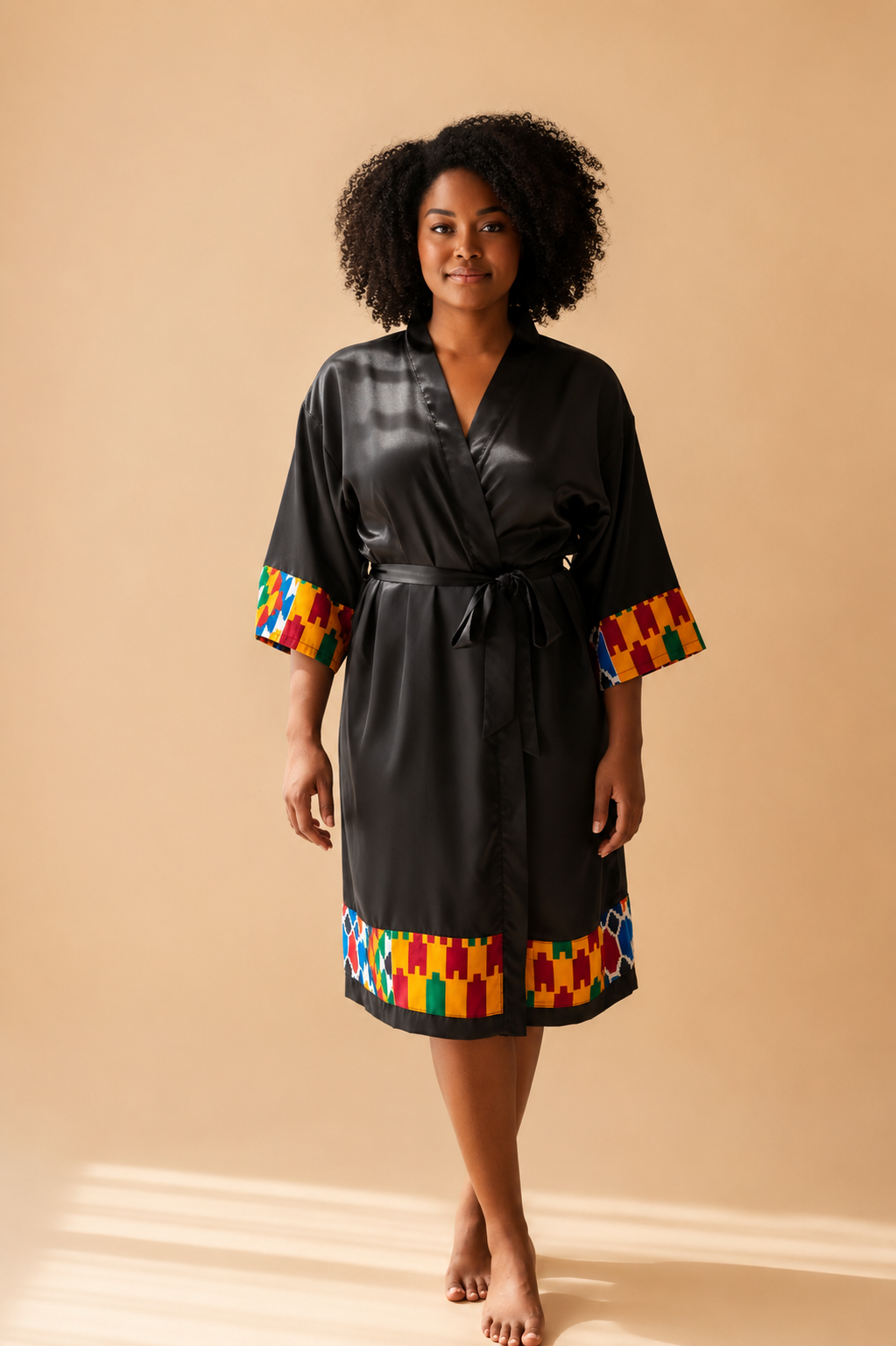 African Waxprint/Black Satin Robe (699 kr)