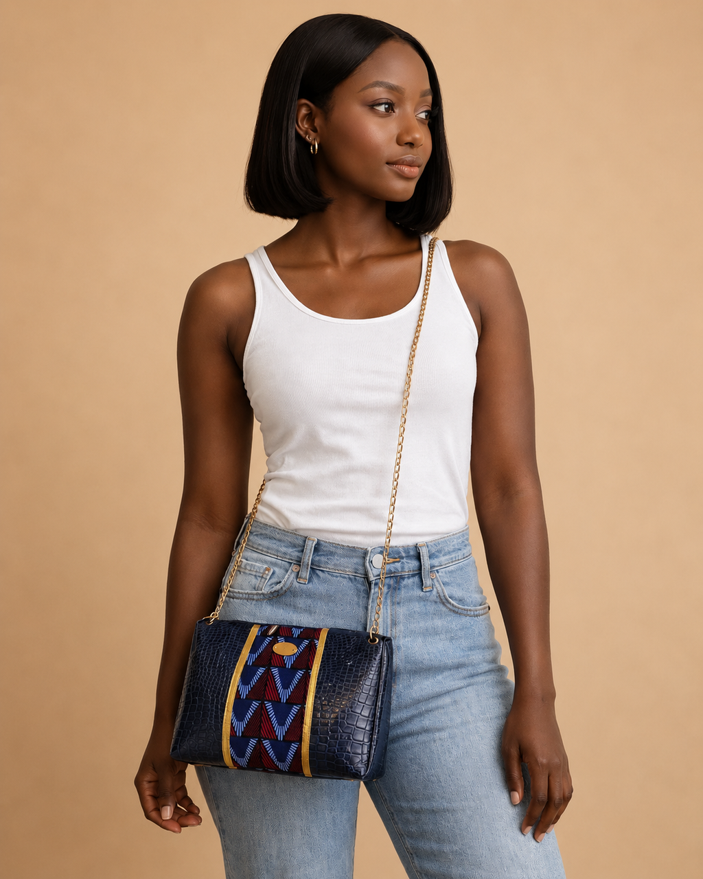 African Wax Print/ Vegan leather Crossbody Bag (795 kr)
