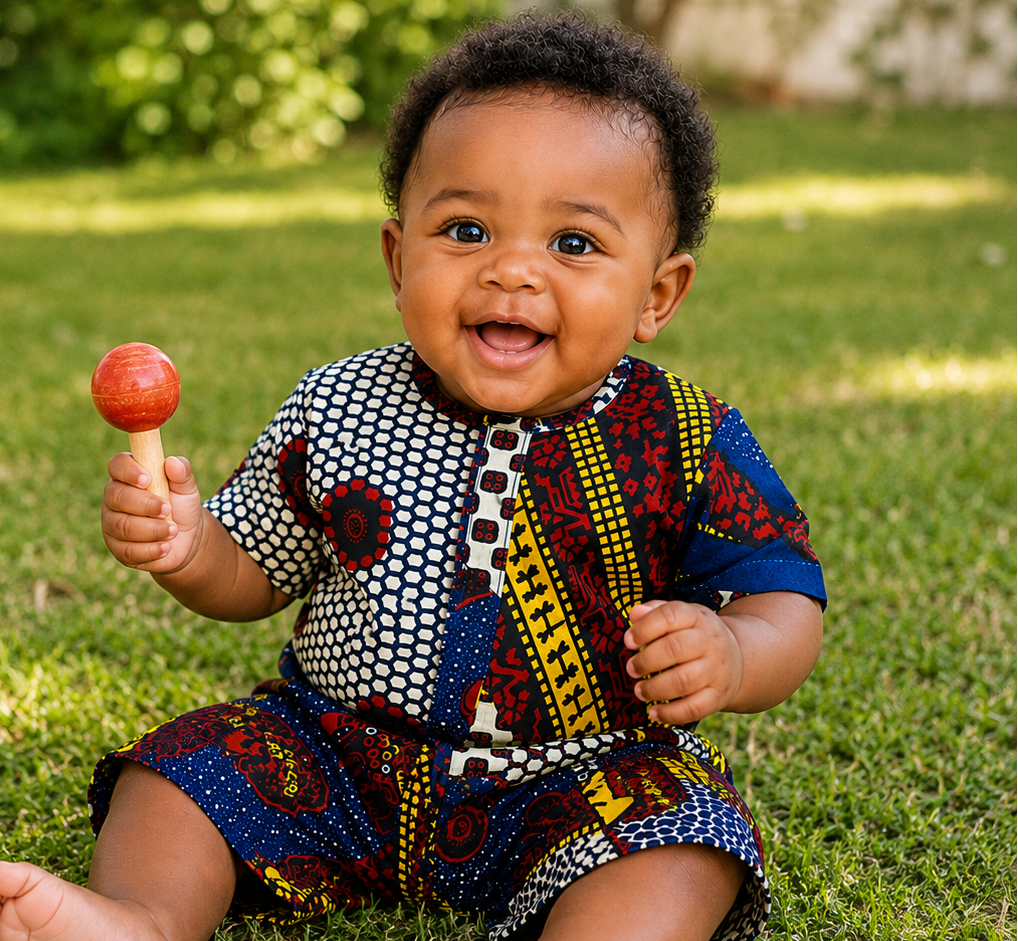African Baby Outfit Set – Wax Print Shirt & Shorts (429 kr)