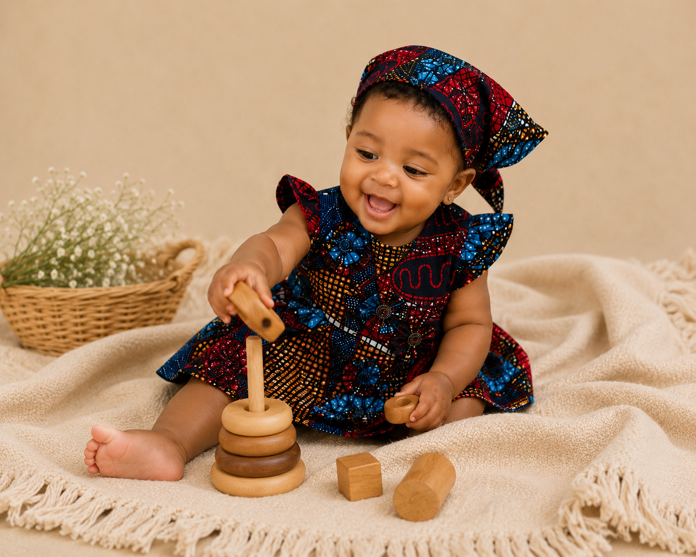 African waxprint Baby Dress and headscarf (399 kr)