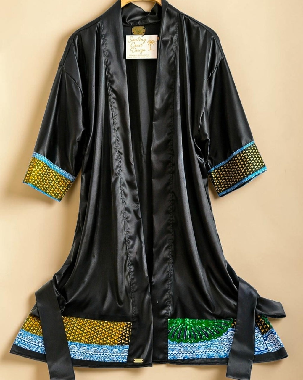 African Waxprint/Black Satin Robe(699 kr)