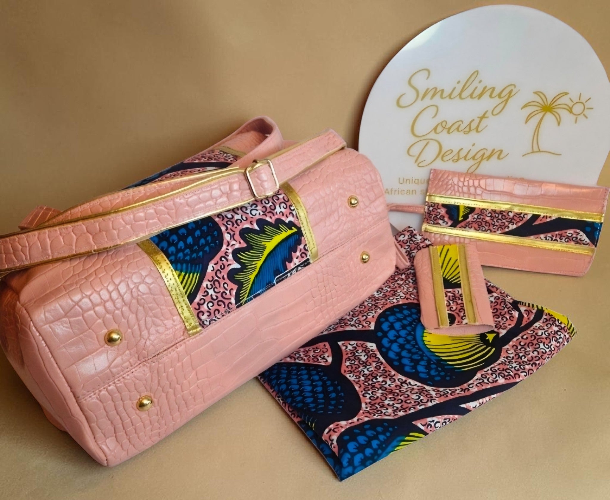 African Wax Print/ Vegan leather Handbag Set (1095 kr)