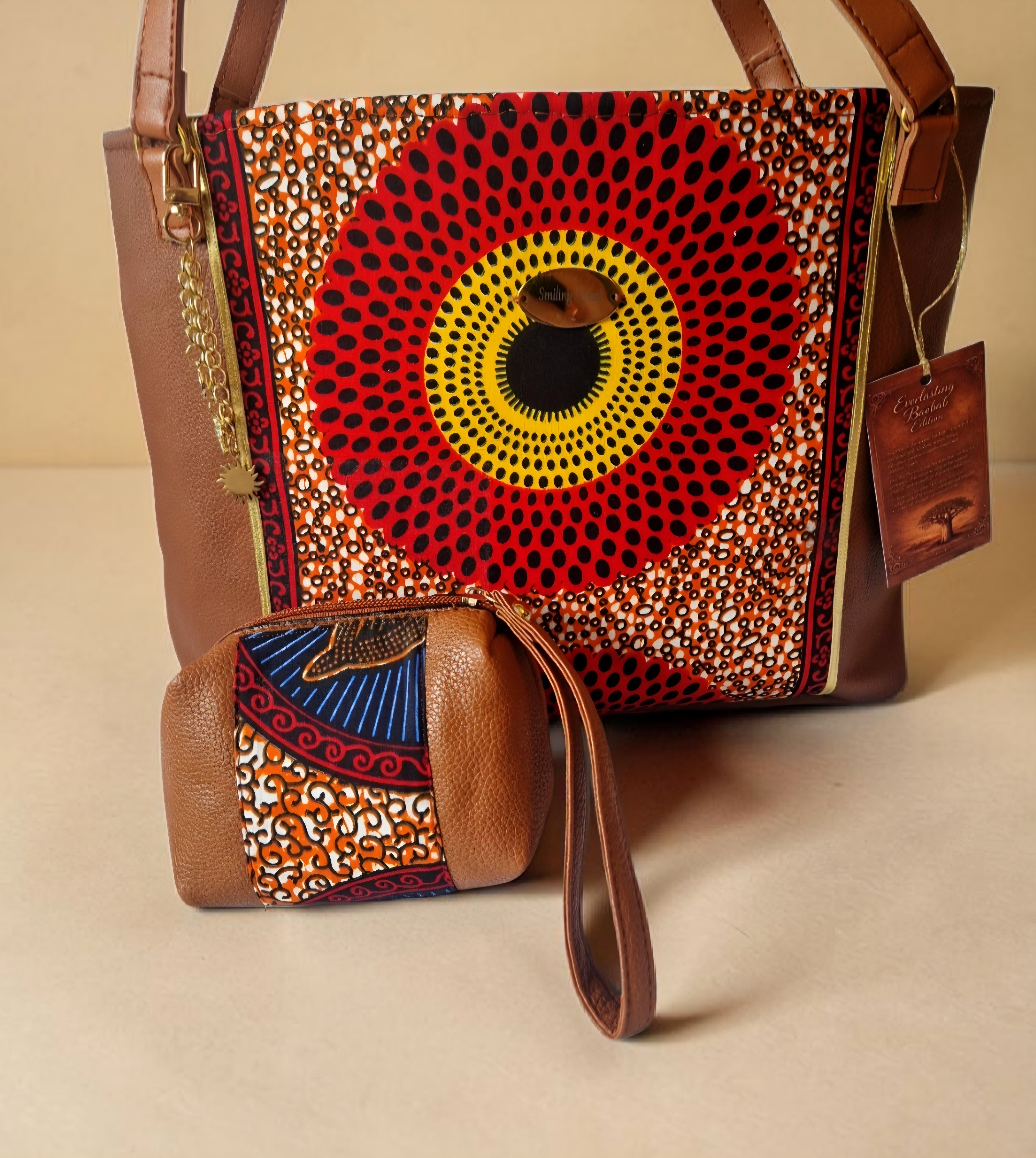 African waxprint/Vegan lether totebag(1395 kr)